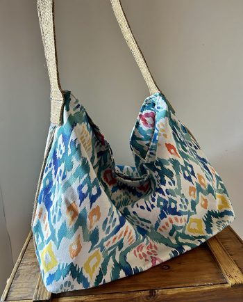 Bolso de playa en tela menorquina azul y yute02