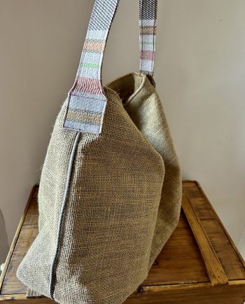Bolsa de playa en tejido de yute y tela a rayas02