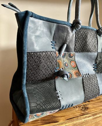 Bolso de viaje en mix de pieles en tonos azules1