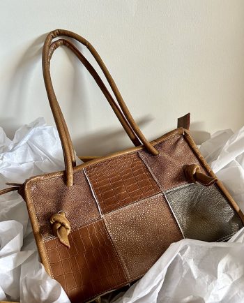 Bolso de piel en mix de pieles marrón y cocodrilo