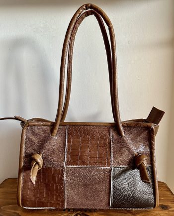 Bolso de piel en mix de pieles marrón y cocodrilo1