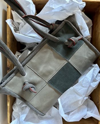 Bolso de mano en mix de pieles color gris oscuro
