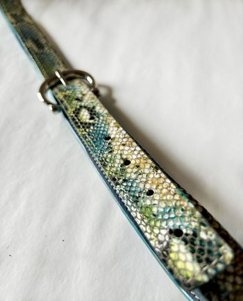 Cinturón fino piel print serpiente verde y azul01